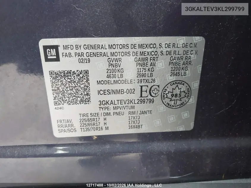 2019 GMC TERRAIN VIN 3GKALTEV3KL299799 — фото 9