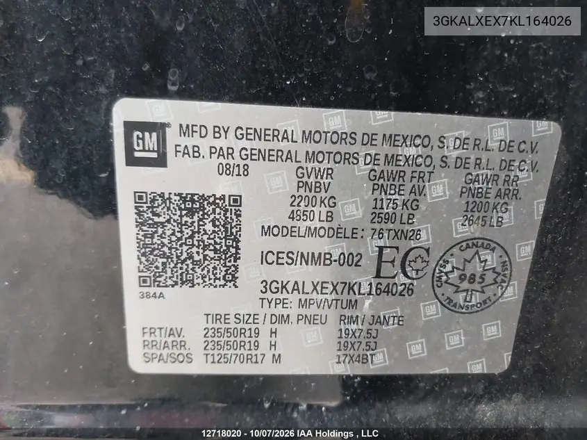 2019 GMC TERRAIN VIN 3GKALXEX7KL164026 — фото 19