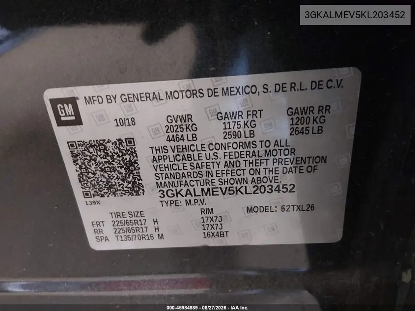 2019 GMC TERRAIN VIN 3GKALMEV5KL203452 — фото 9
