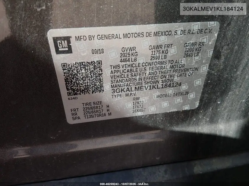 2019 GMC TERRAIN VIN 3GKALMEV1KL184124 — фото 10