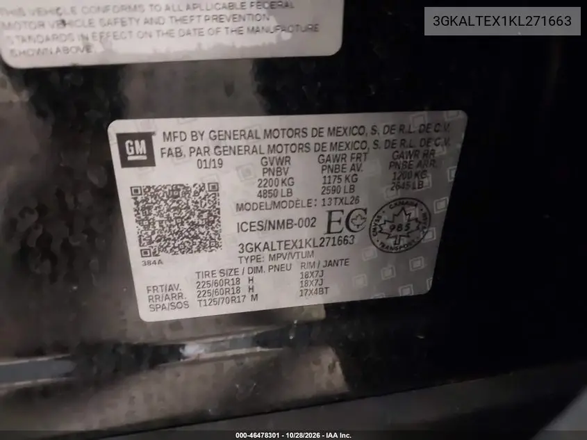 2019 GMC TERRAIN VIN 3GKALTEX1KL271663 — фото 9