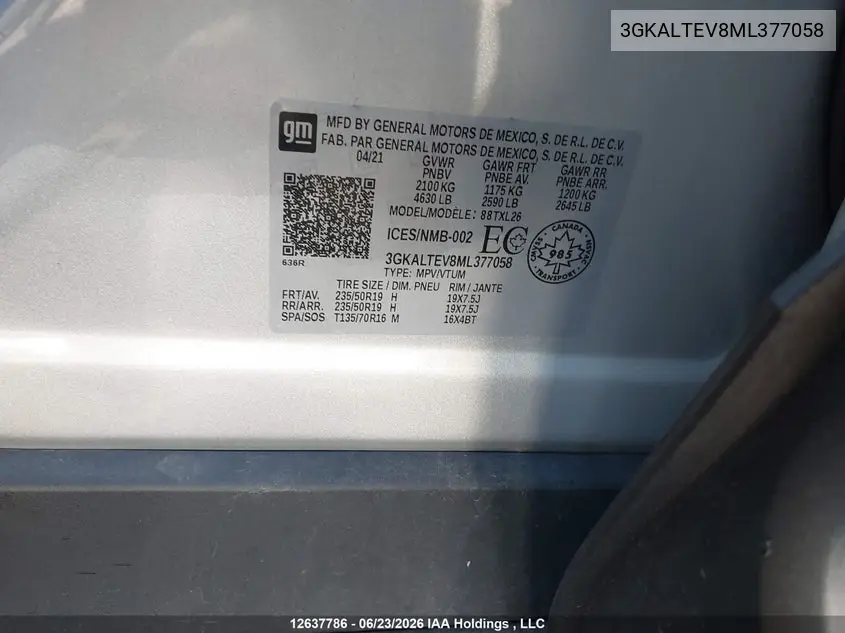 2021 GMC TERRAIN VIN 3GKALTEV8ML377058 — фото 9