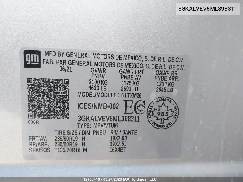 2021 GMC TERRAIN VIN 3GKALVEV6ML398311 — фото 9