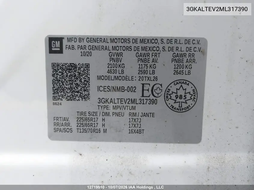 2021 GMC TERRAIN VIN 3GKALTEV2ML317390 — фото 9