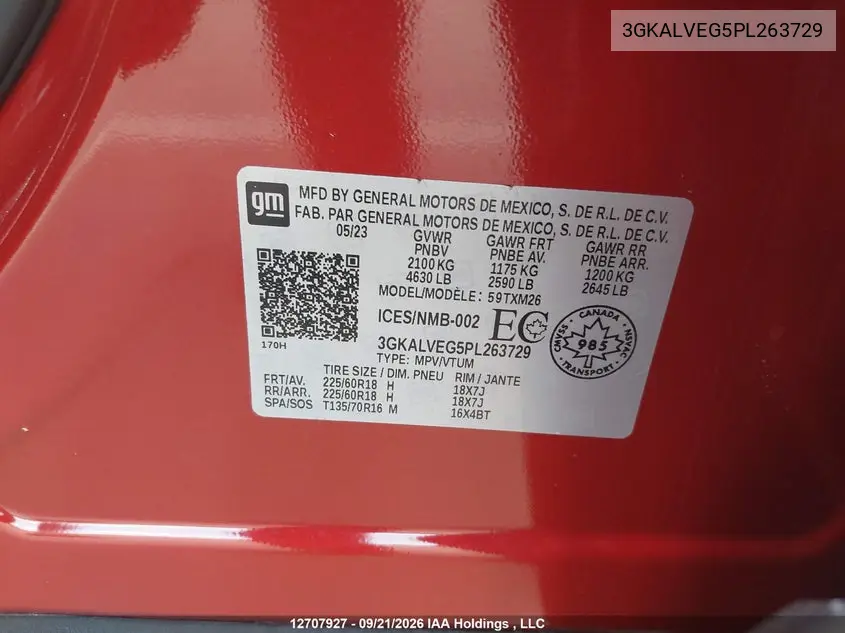 2023 GMC TERRAIN VIN 3GKALVEG5PL263729 — фото 9