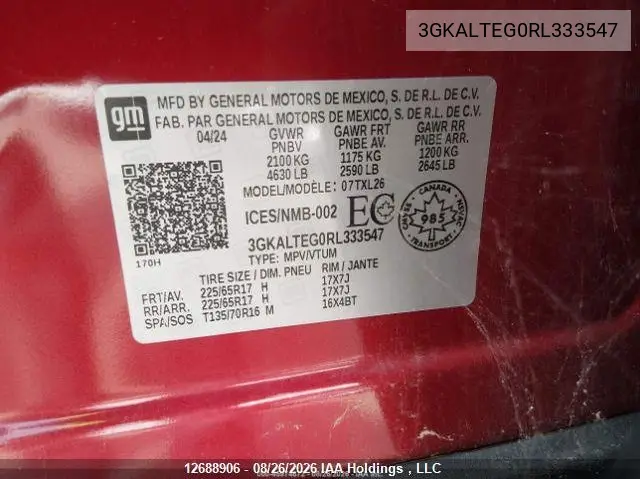 2024 GMC TERRAIN VIN 3GKALTEG0RL333547 — фото 10