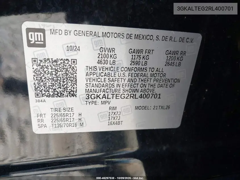 2024 GMC TERRAIN VIN 3GKALTEG2RL400701 — фото 9
