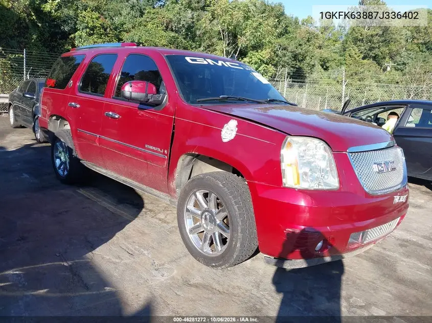 GMC YUKON 2007, VIN 1GKFK63887J336402
