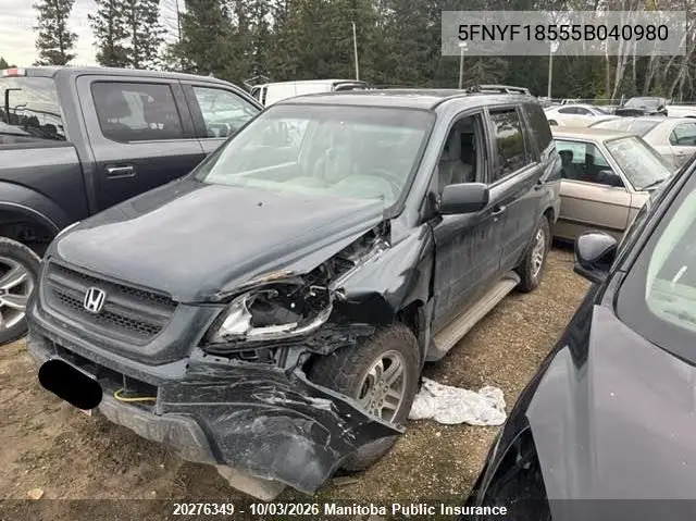 2005 HONDA PILOT VIN 5FNYF18555B040980 — фото 2