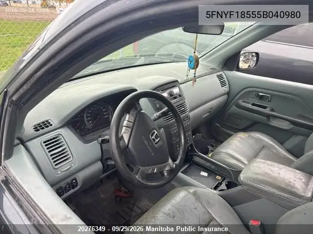2005 HONDA PILOT VIN 5FNYF18555B040980 — фото 5