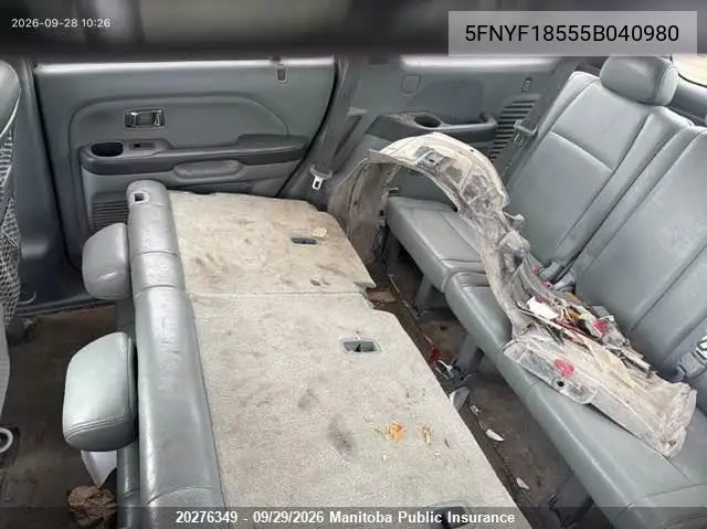 2005 HONDA PILOT VIN 5FNYF18555B040980 — фото 8