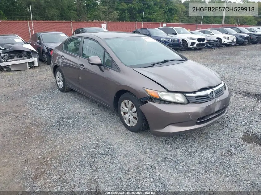 HONDA CIVIC 2012, VIN 2HGFB2F57CH529918