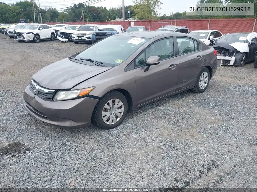 2012 HONDA CIVIC VIN 2HGFB2F57CH529918 — фото 2