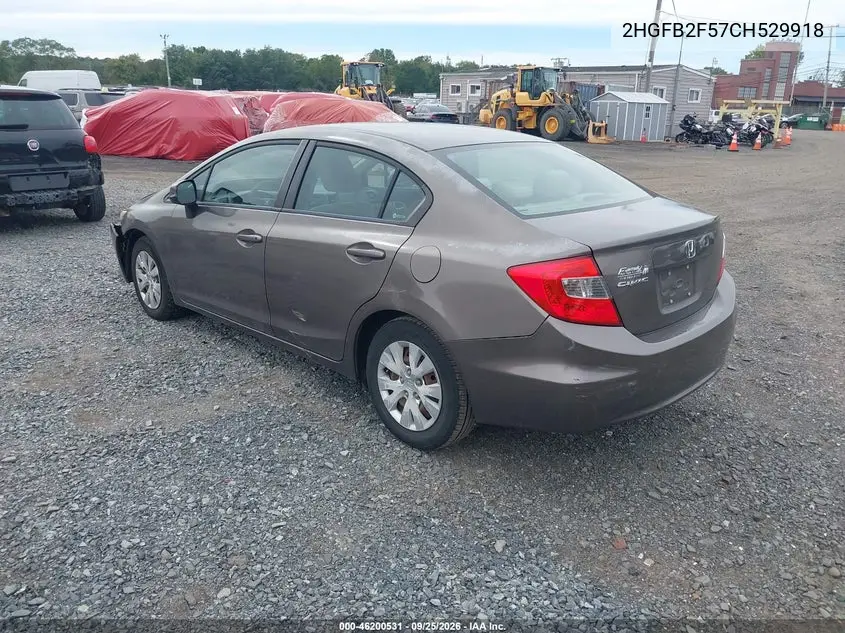 2012 HONDA CIVIC VIN 2HGFB2F57CH529918 — фото 3