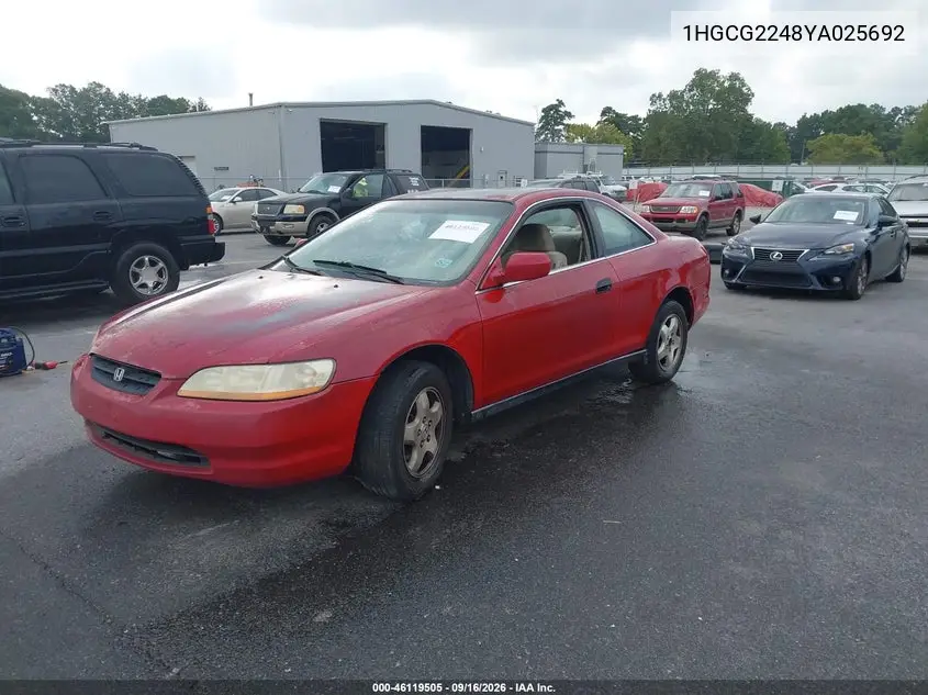 2000 HONDA ACCORD VIN 1HGCG2248YA025692 — фото 2