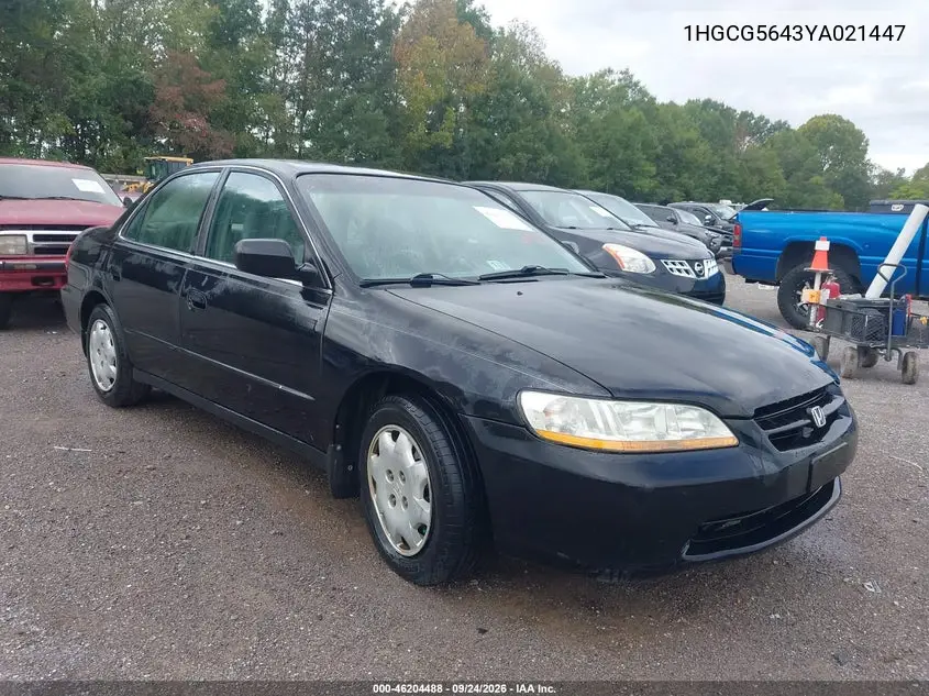 HONDA ACCORD 2000, VIN 1HGCG5643YA021447