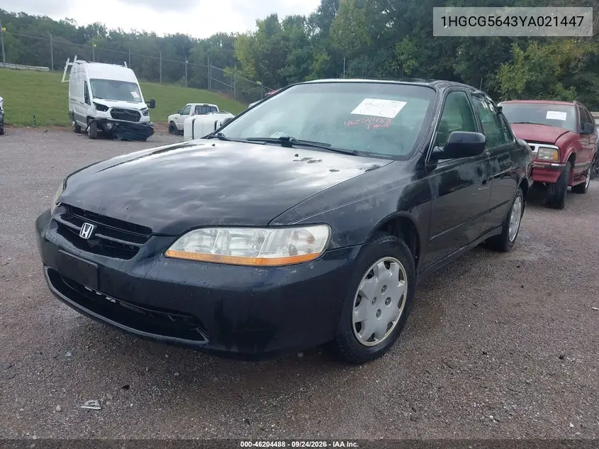 2000 HONDA ACCORD VIN 1HGCG5643YA021447 — фото 2