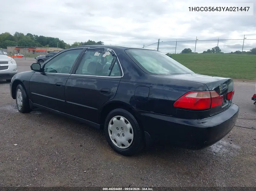 2000 HONDA ACCORD VIN 1HGCG5643YA021447 — фото 3