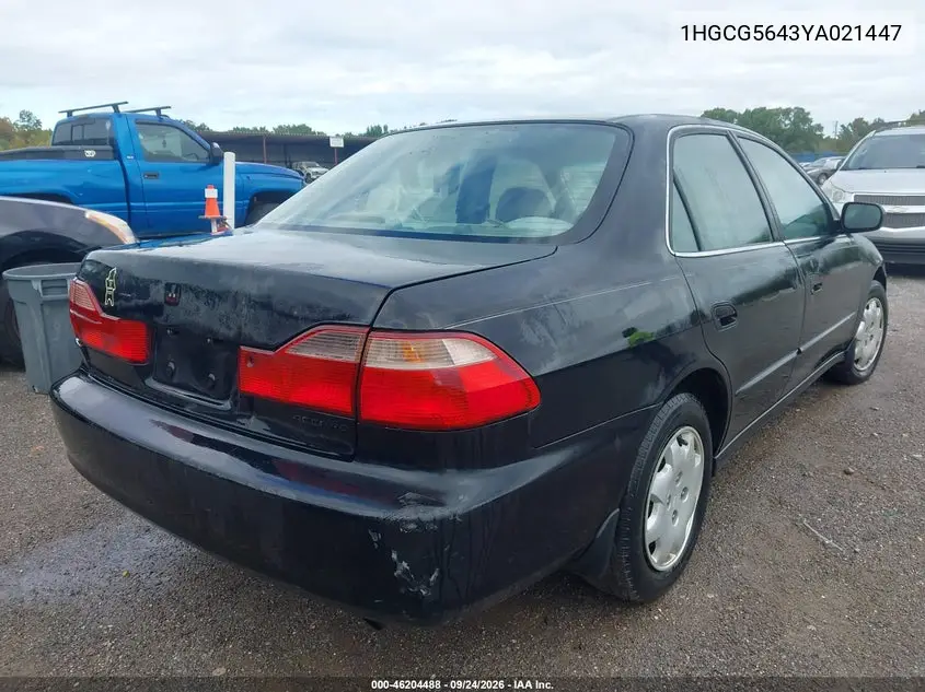 2000 HONDA ACCORD VIN 1HGCG5643YA021447 — фото 4