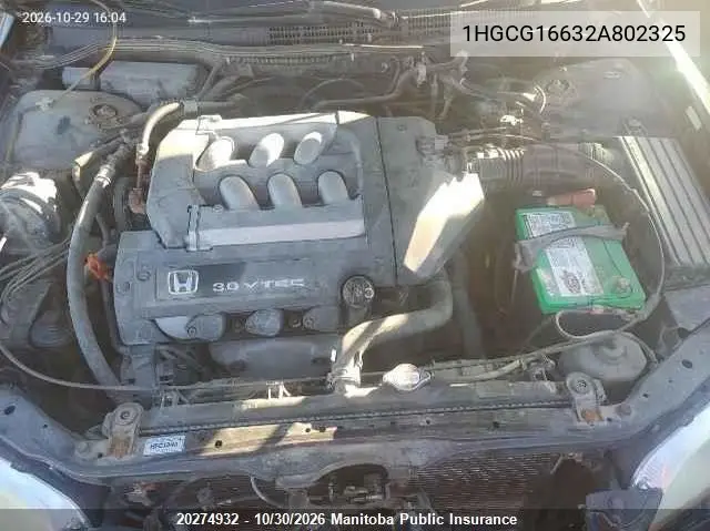 2002 HONDA ACCORD VIN 1HGCG16632A802325 — фото 10