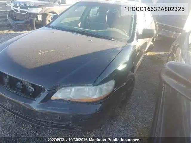 2002 HONDA ACCORD VIN 1HGCG16632A802325 — фото 2