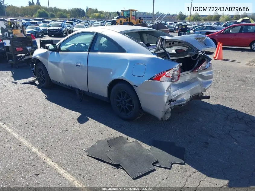 2003 HONDA ACCORD VIN 1HGCM72243A029686 — фото 3