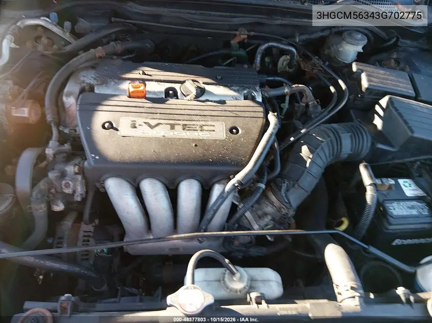 2003 HONDA ACCORD VIN 3HGCM56343G702775 — фото 10