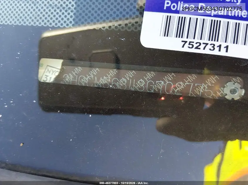 2003 HONDA ACCORD VIN 3HGCM56343G702775 — фото 11