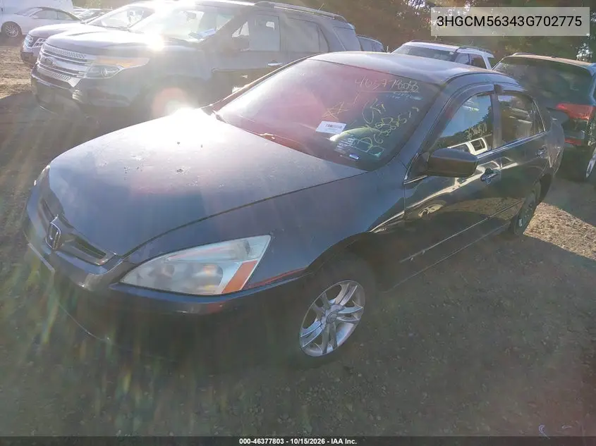 2003 HONDA ACCORD VIN 3HGCM56343G702775 — фото 2