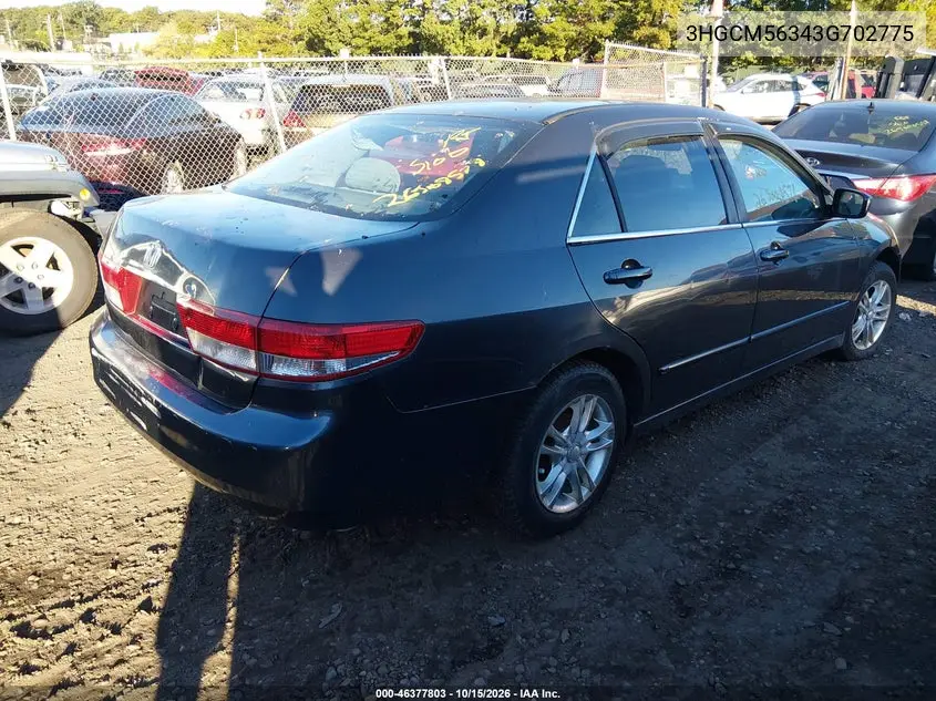 2003 HONDA ACCORD VIN 3HGCM56343G702775 — фото 4