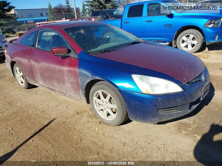 HONDA ACCORD 2004, VIN 1HGCM82584A800670