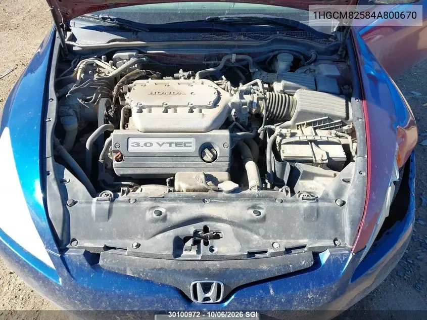 2004 HONDA ACCORD VIN 1HGCM82584A800670 — фото 10