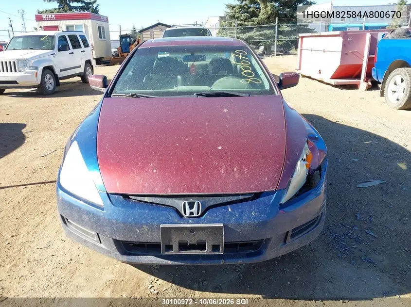 2004 HONDA ACCORD VIN 1HGCM82584A800670 — фото 13