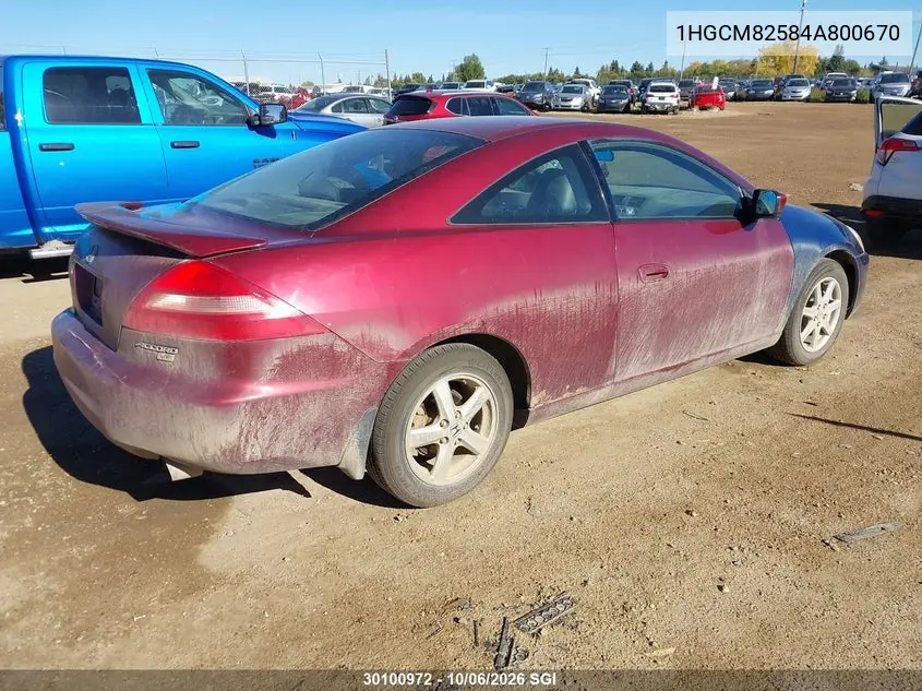 2004 HONDA ACCORD VIN 1HGCM82584A800670 — фото 4