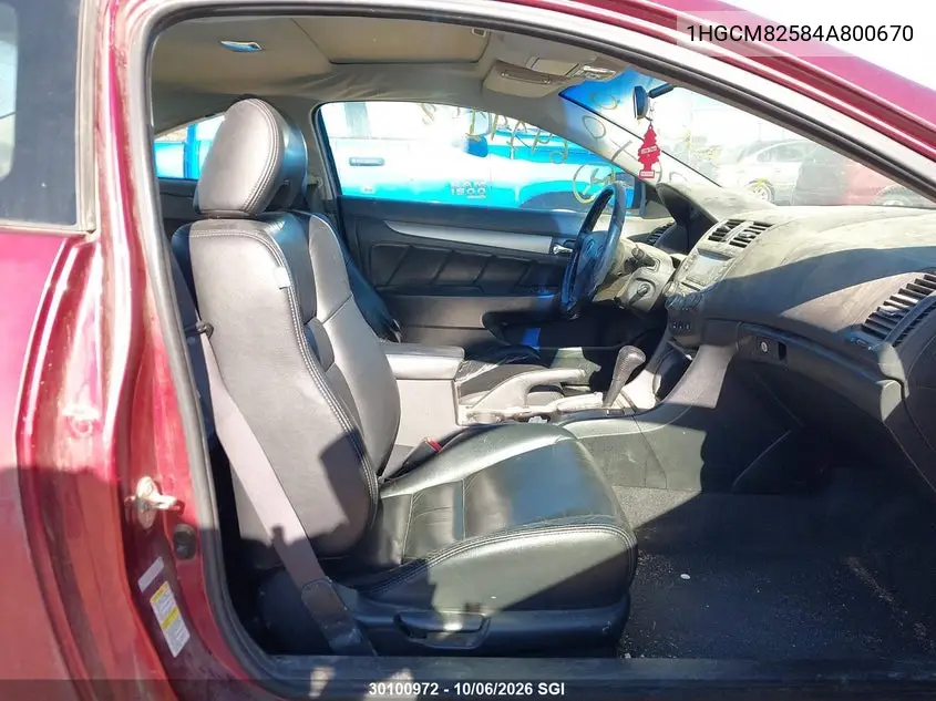2004 HONDA ACCORD VIN 1HGCM82584A800670 — фото 5
