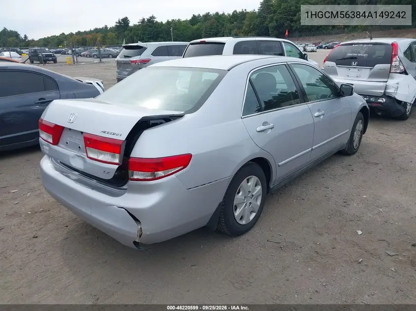 2004 HONDA ACCORD VIN 1HGCM56384A149242 — фото 4