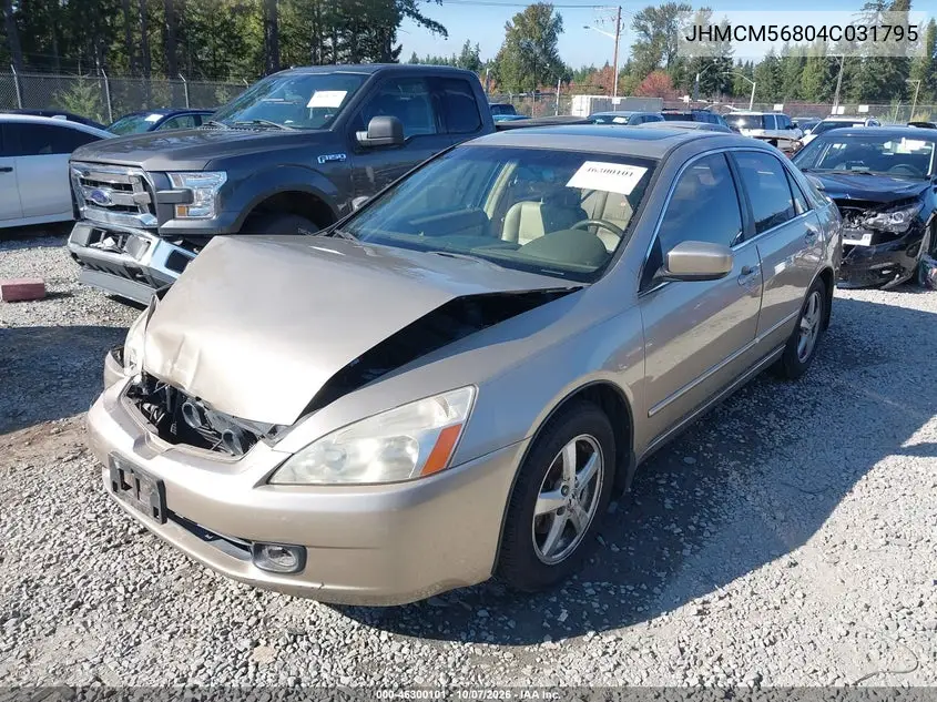 2004 HONDA ACCORD VIN JHMCM56804C031795 — фото 2
