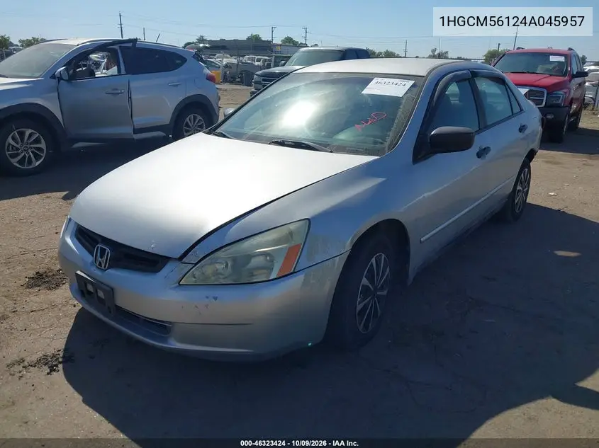 2004 HONDA ACCORD VIN 1HGCM56124A045957 — фото 2