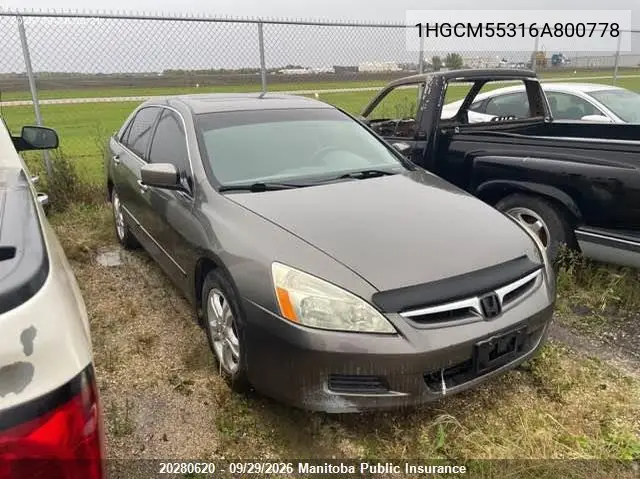 HONDA ACCORD 2006, VIN 1HGCM55316A800778