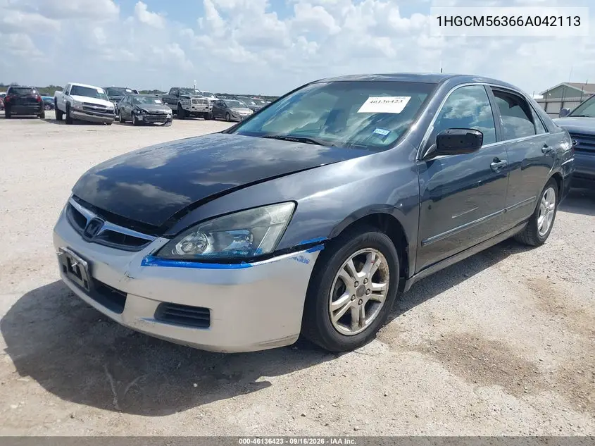 2006 HONDA ACCORD VIN 1HGCM56366A042113 — фото 2