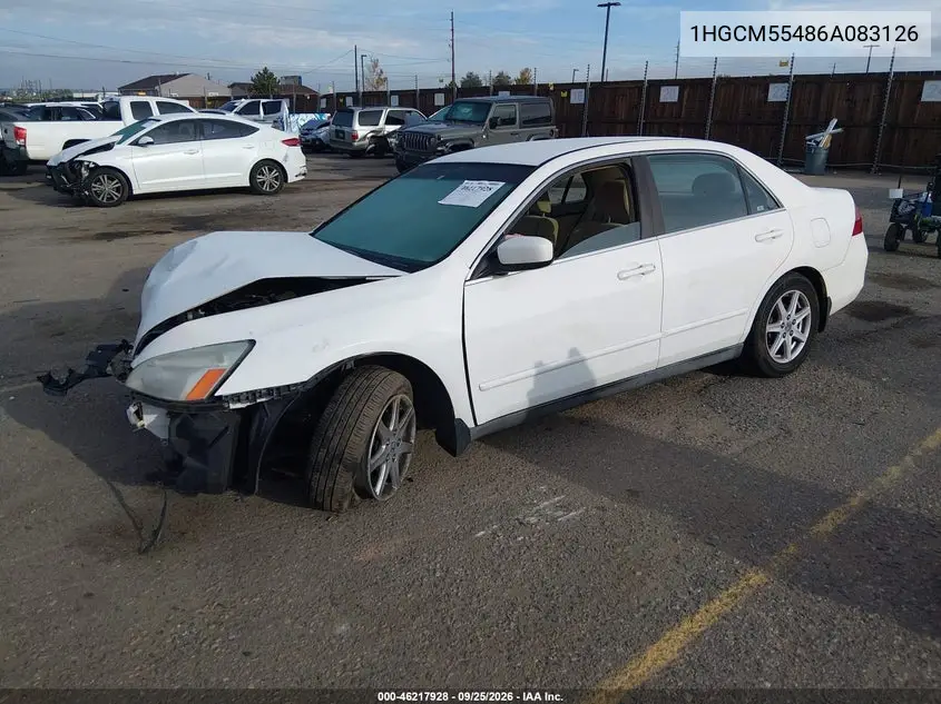 2006 HONDA ACCORD VIN 1HGCM55486A083126 — фото 2