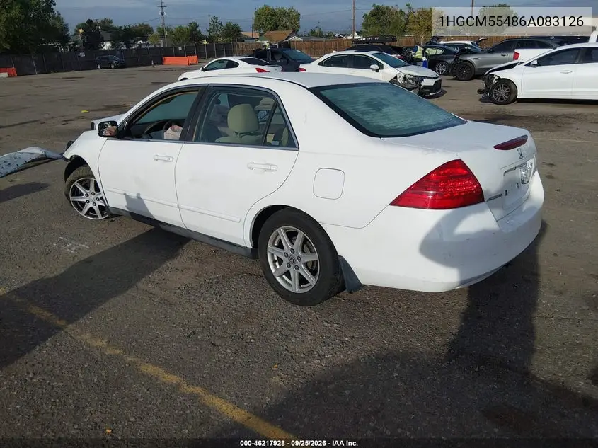 2006 HONDA ACCORD VIN 1HGCM55486A083126 — фото 3