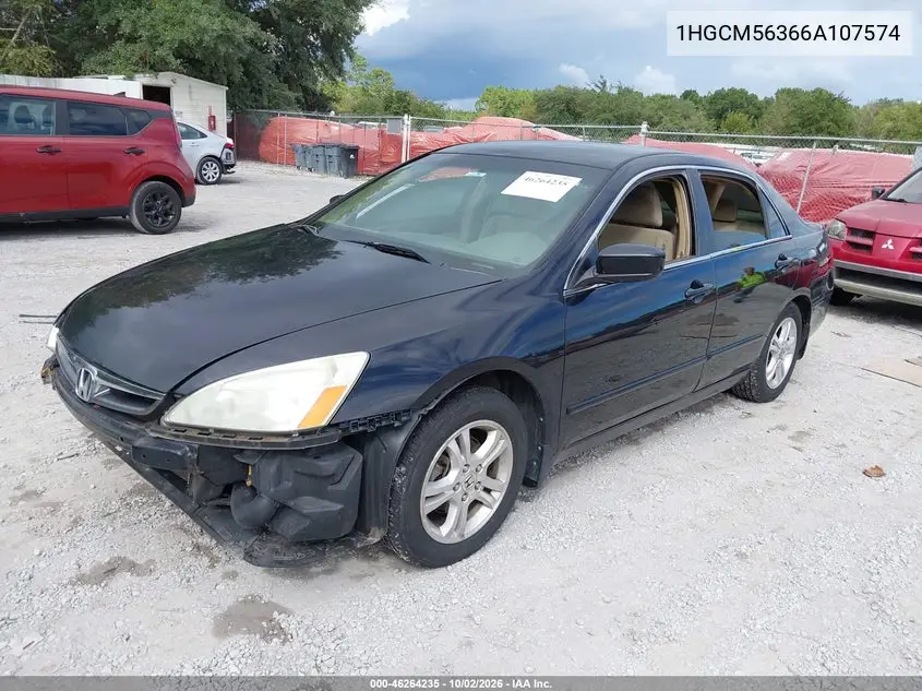 2006 HONDA ACCORD VIN 1HGCM56366A107574 — фото 2