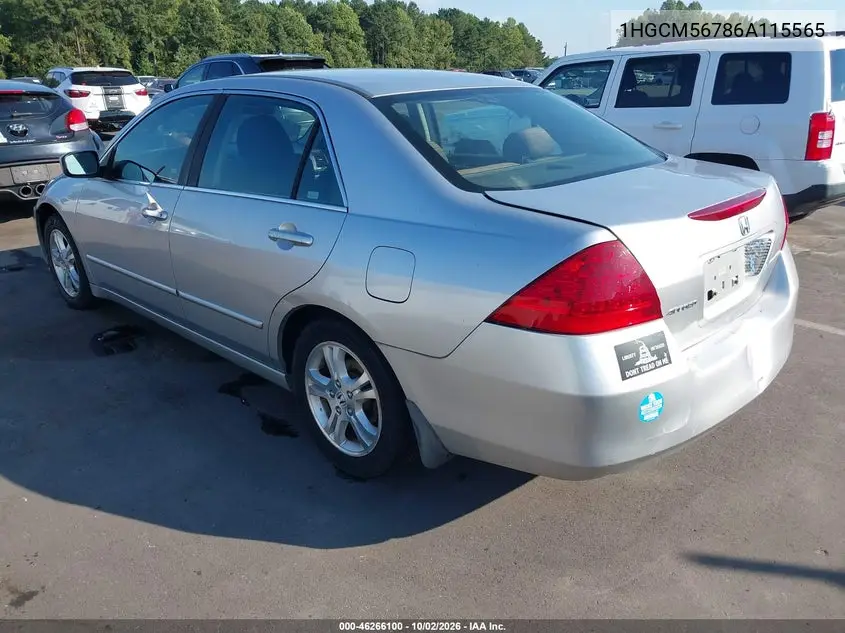2006 HONDA ACCORD VIN 1HGCM56786A115565 — фото 3
