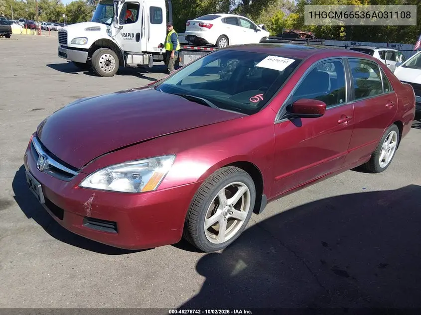 2006 HONDA ACCORD VIN 1HGCM66536A031108 — фото 2