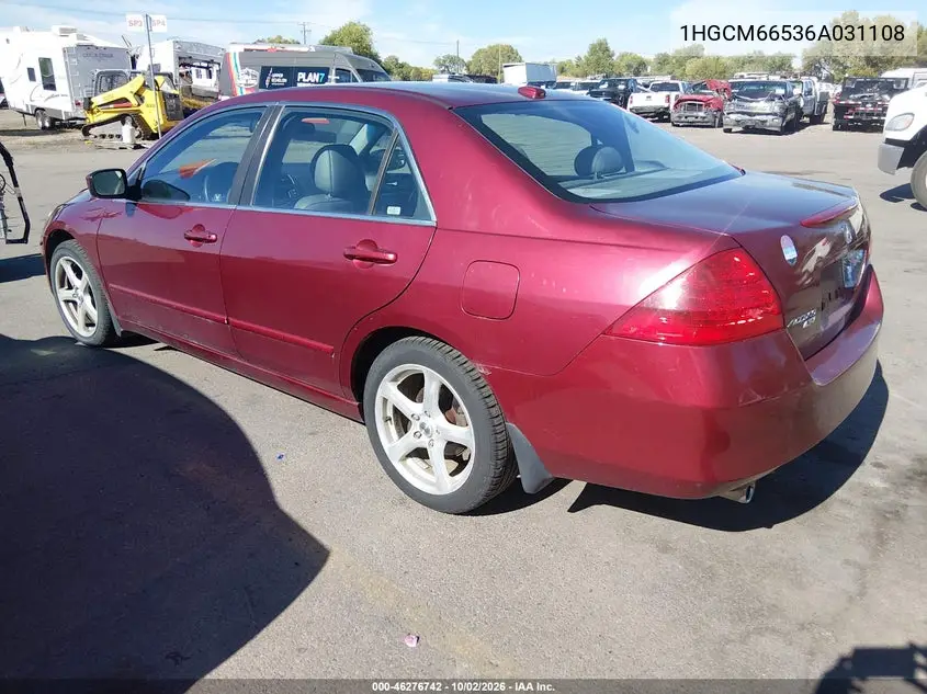 2006 HONDA ACCORD VIN 1HGCM66536A031108 — фото 3