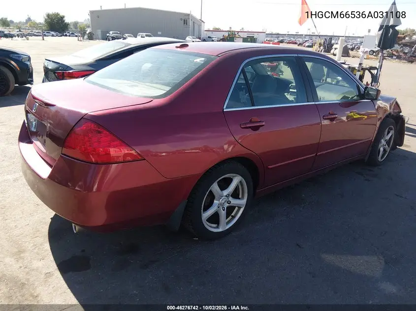 2006 HONDA ACCORD VIN 1HGCM66536A031108 — фото 4