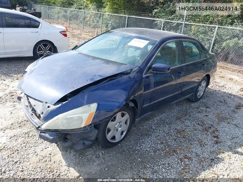 2006 HONDA ACCORD VIN 1HGCM56446A024914 — фото 2