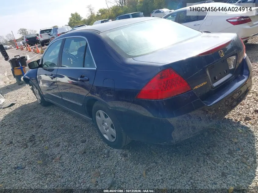 2006 HONDA ACCORD VIN 1HGCM56446A024914 — фото 3