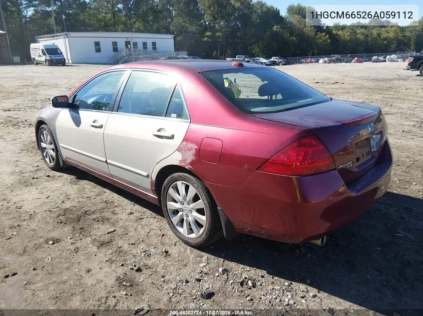 2006 HONDA ACCORD VIN 1HGCM66526A059112 — фото 3